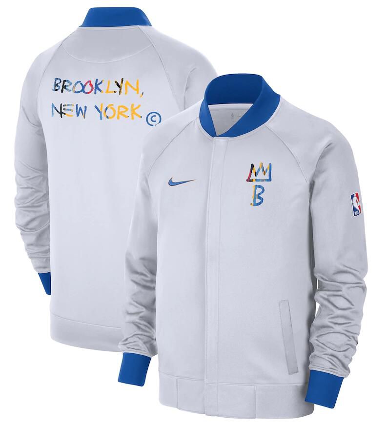 Men Brooklyn Nets White Nike City Edition Full Zip Jacket 2023 NBA Jersey->minnesota timberwolves->NBA Jersey